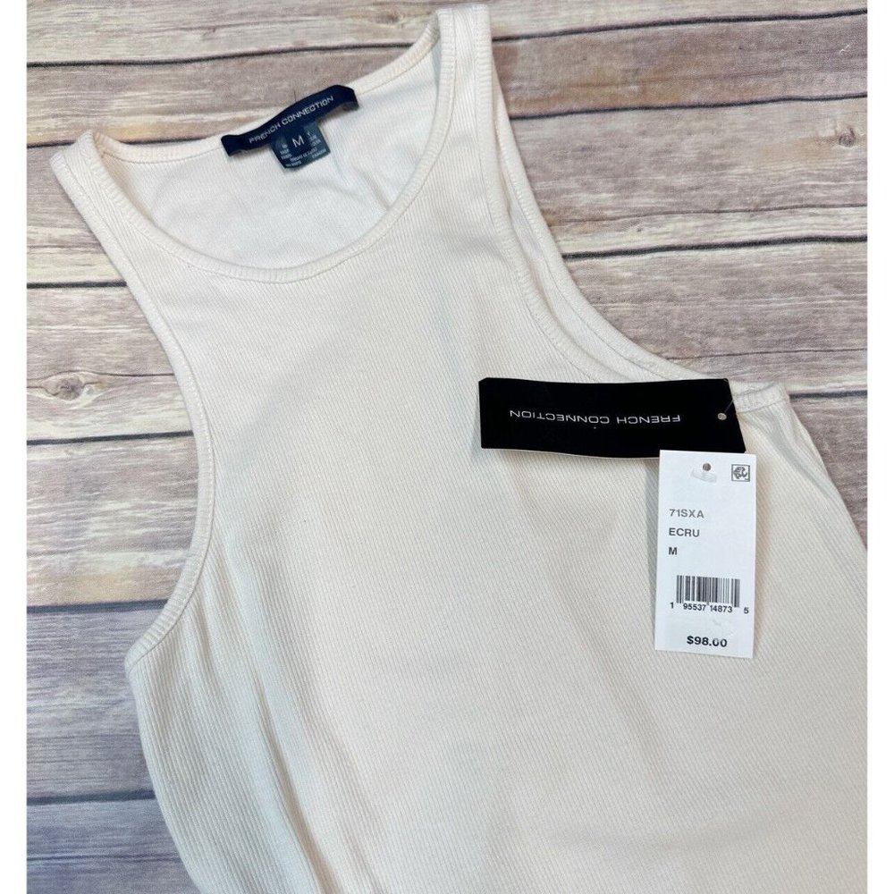 French Connection Rasha Cutout Detail Body-Con Stretch Cotton Dress in Ecru M - Picture 5 of 6